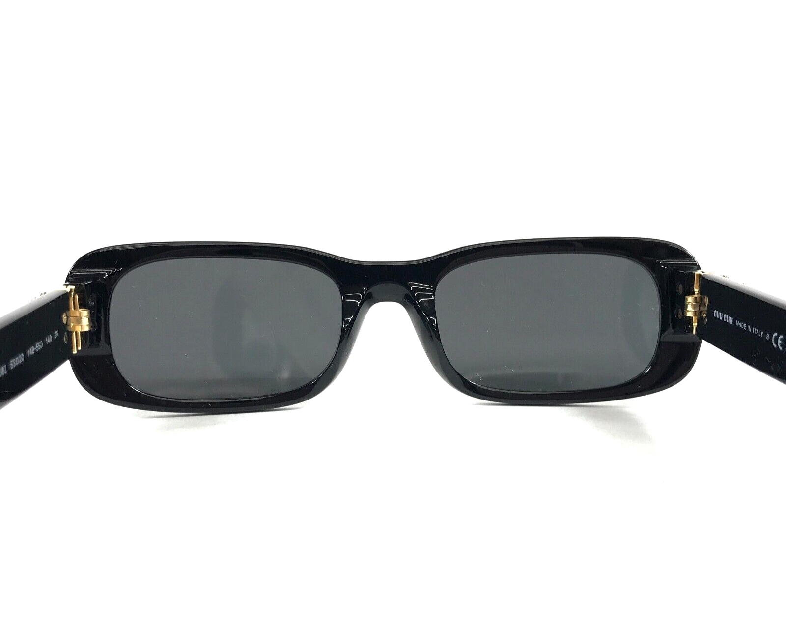 Pre-owned Miu Miu Sunglasses Smu08z 1ab-5s0 Polished Black Rectangle With Dark Grey Lenses In Gray