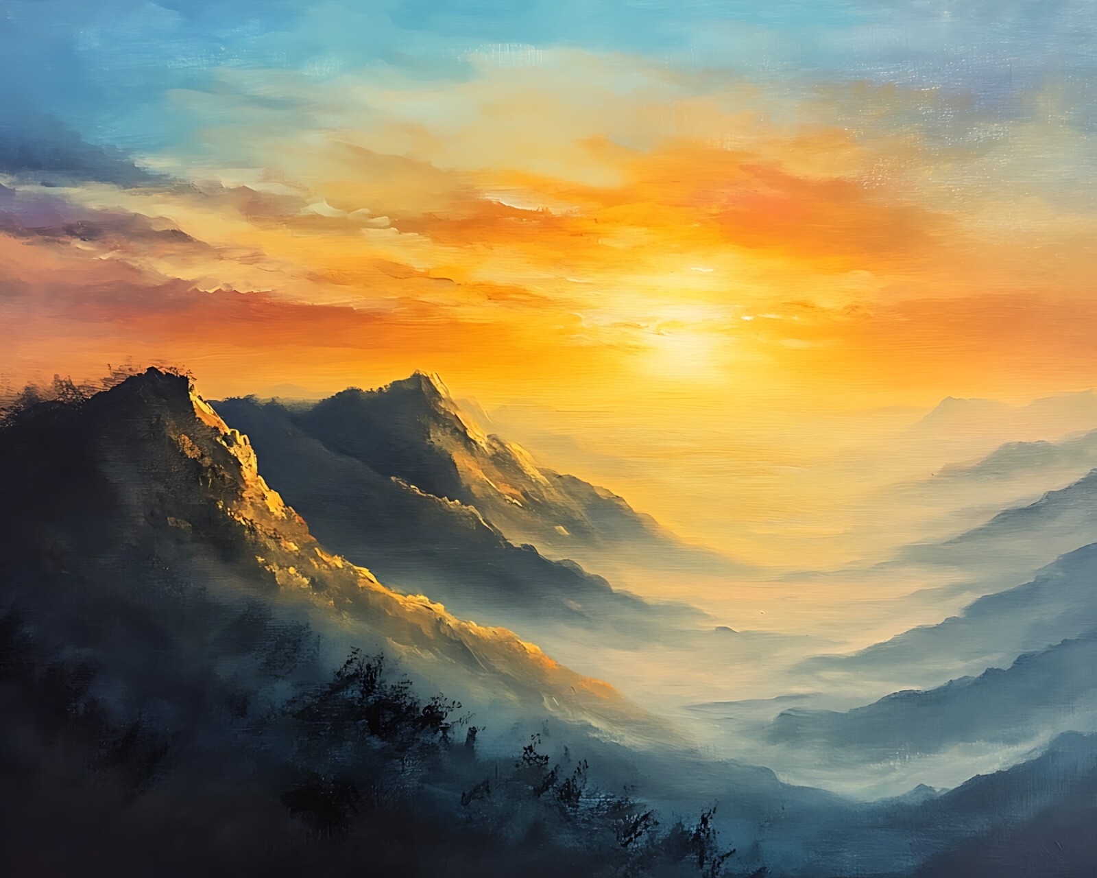 Sunrise over a mountain ridge oil painting 8x10 Print | eBay