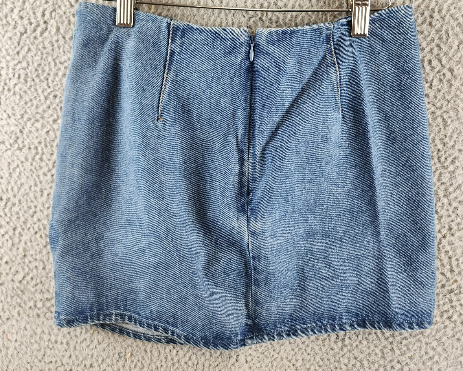 AQUA Asymmetric Ruched Front Mini Skirt Women's S Medium Wash Denim Back Zip - Picture 9 of 12