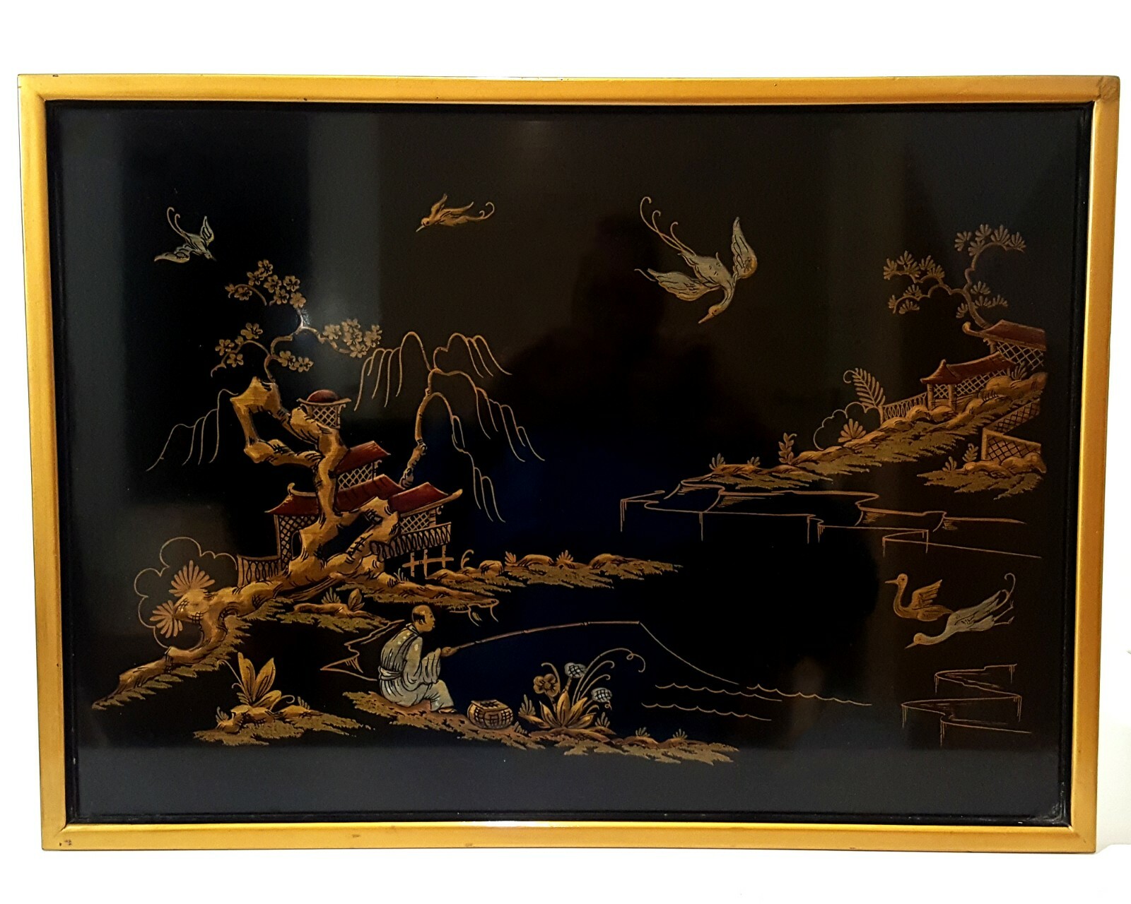 Vintage Drexel Heritage Asian Black Lacquer Side End Table Chinese Chinoiserie