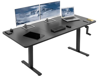 VIVO Manual 71  x 30  Stand Up Desk Workstation, Black Table Top, Black Frame