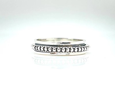 925 Sterling Silver Spinner Ring   Handmade Beaded Fidget Ring for Stress Relief