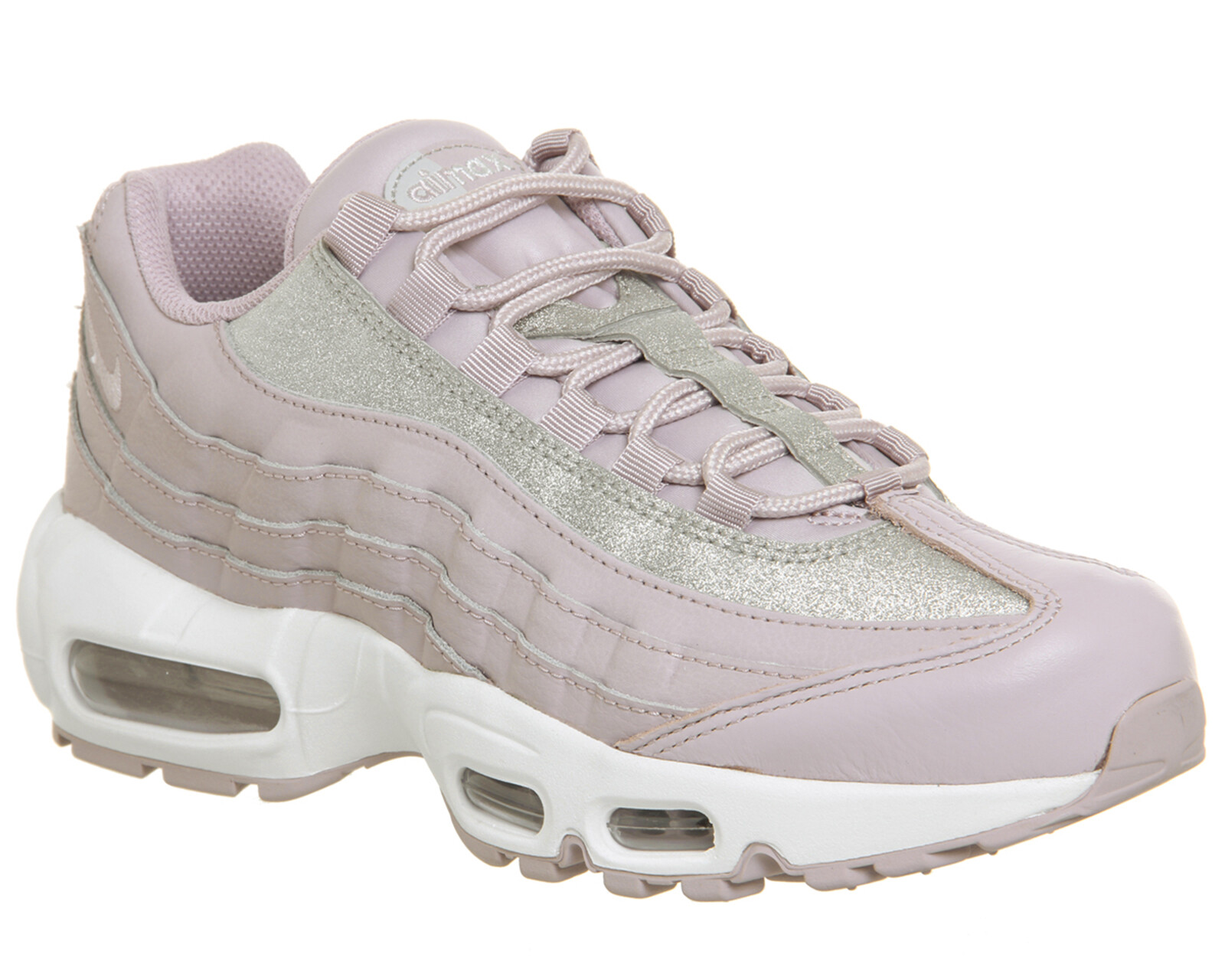 Pre-owned Nike Size 11 Women Air Max 95 Se Shoes At0068 600 Glitter Pink Rose Silver White