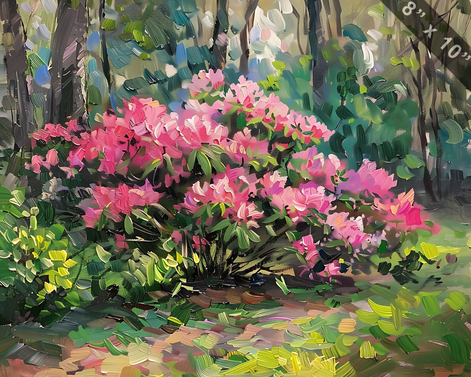 Azalea bushes in a botanical garden oil painting --ar 54