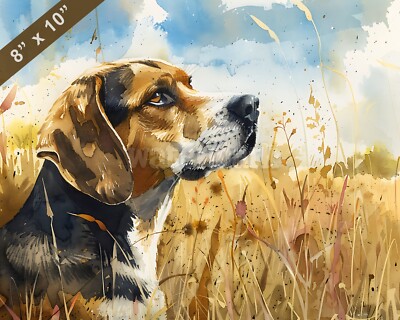 American Foxhound watercolor painting by a sunny meadow  8x10 Print 