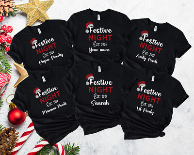 Family matching,friends group party t-shirt,merry xmas tree top, festive night