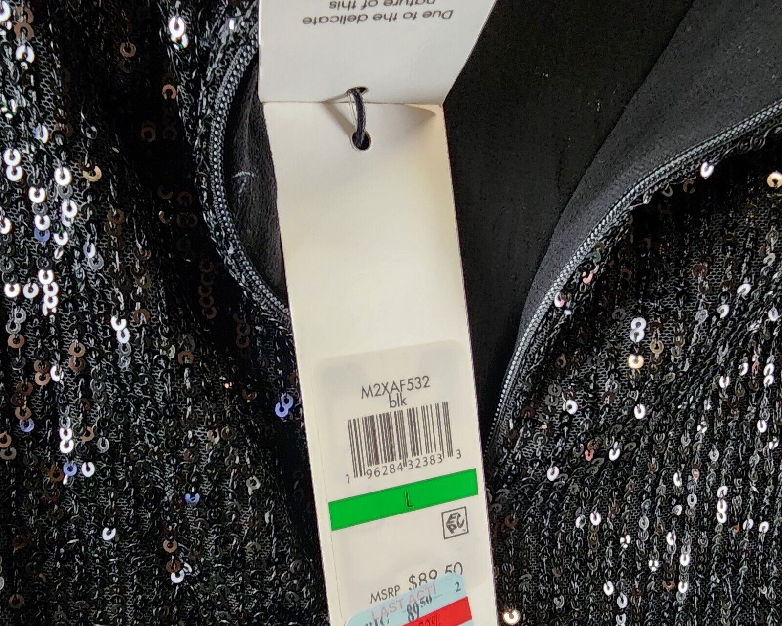 Calvin Klein Sequin Cap Sleeve Top Women's Large Black Back Zip Closure - Picture 14 of 15