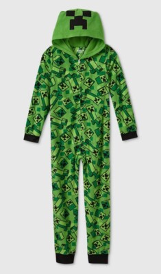 MINECRAFT Union Suit Pajamas Size X-Small XS 4-5 Boys One Piece Creeper Costume