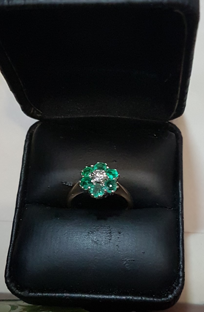 18k Gold Diamond and Green Paste Ring Georgian English Size 6  4 Grams