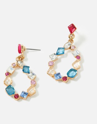 ACCESSORIZE,  GOLD TONE, OVAL PASTEL POP CRYSTAL DROP EARRINGS