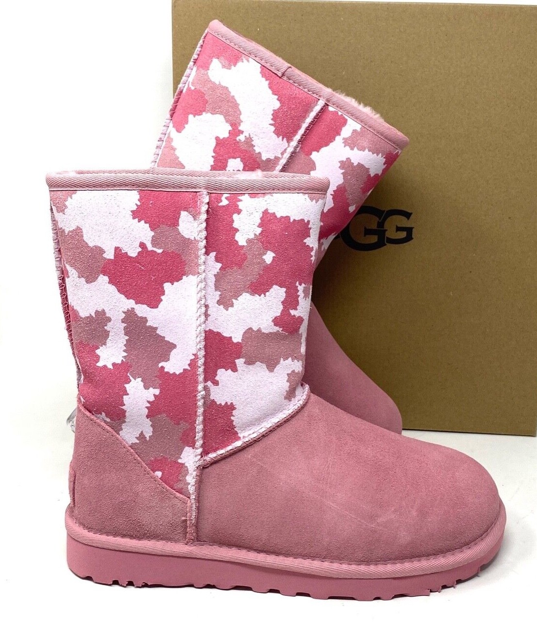 UGG Classic Short Jagged Camo Pink Boots Winter Suede