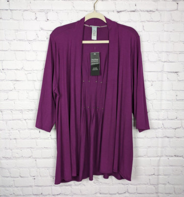 Anywhere By Catherines Cardigan Womens Sz 0X Purple Red Open Front Studded Back
