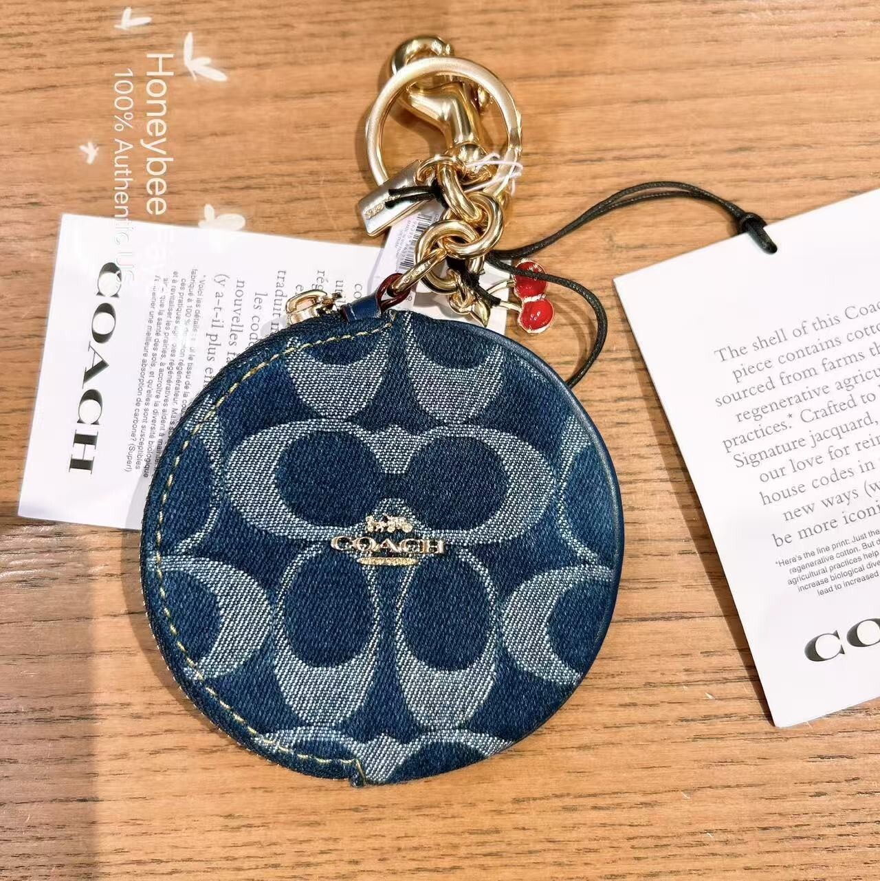 NWT Coach Circular Coin Pouch Bag Charm In Signature Denim