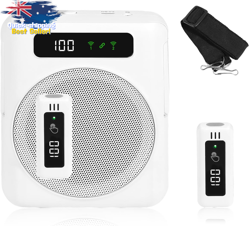 Wireless Voice Amplifier, Bluetooth Mic + Lavalier, 2 Mics for Teachers, Outdoor