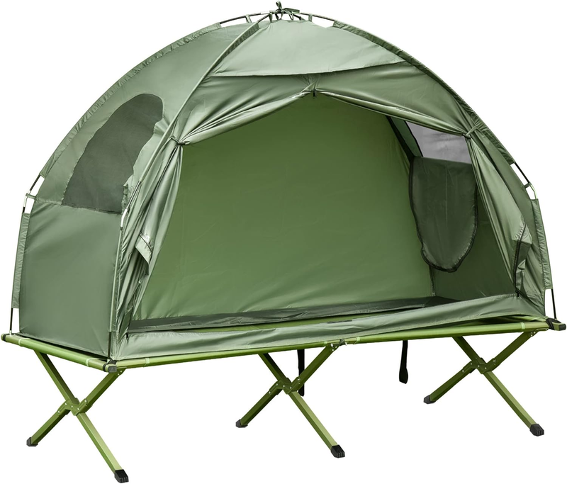 Outsunny Camping Tent Cot, Single Person Folding Cot Combo, Off-Ground Tent, Cov