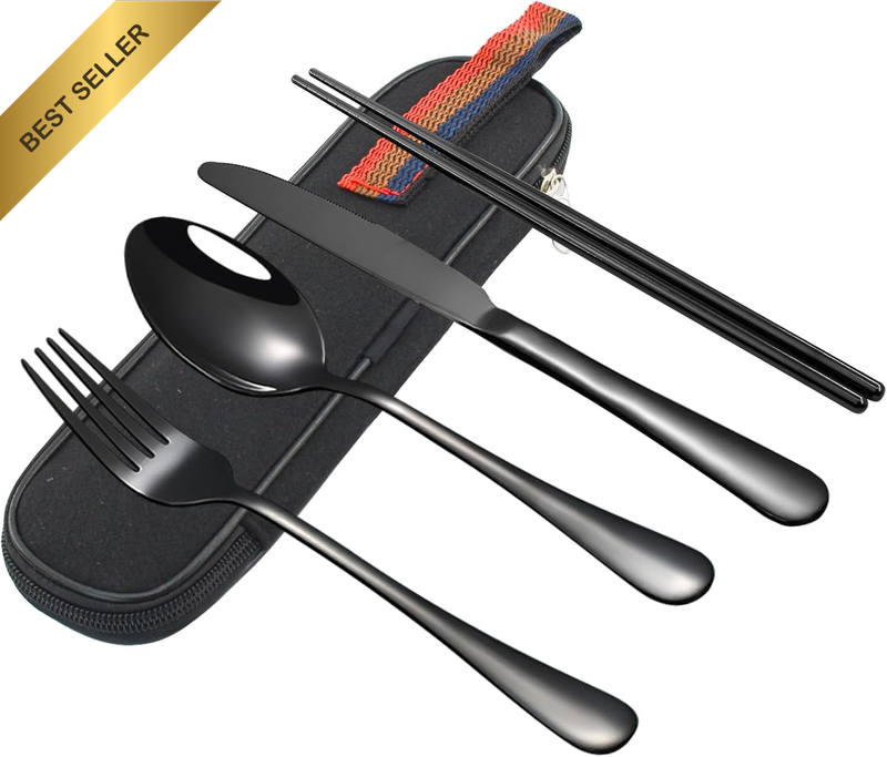 Portable Travel Utensils Set with Case 4-Piece Stainless Steel Camping Cutlery S