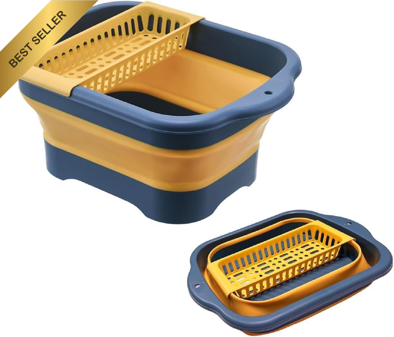 11L（2.91 Gallon） Collapsible Dish Basin with Drain Plug, Space Saving Outdoor Mu