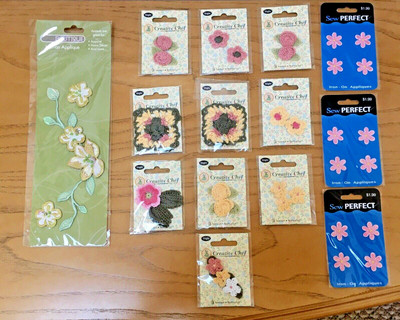(14) NEW Wrights Crochet Floral Sew On & Sew Perfect Iron On Appliques