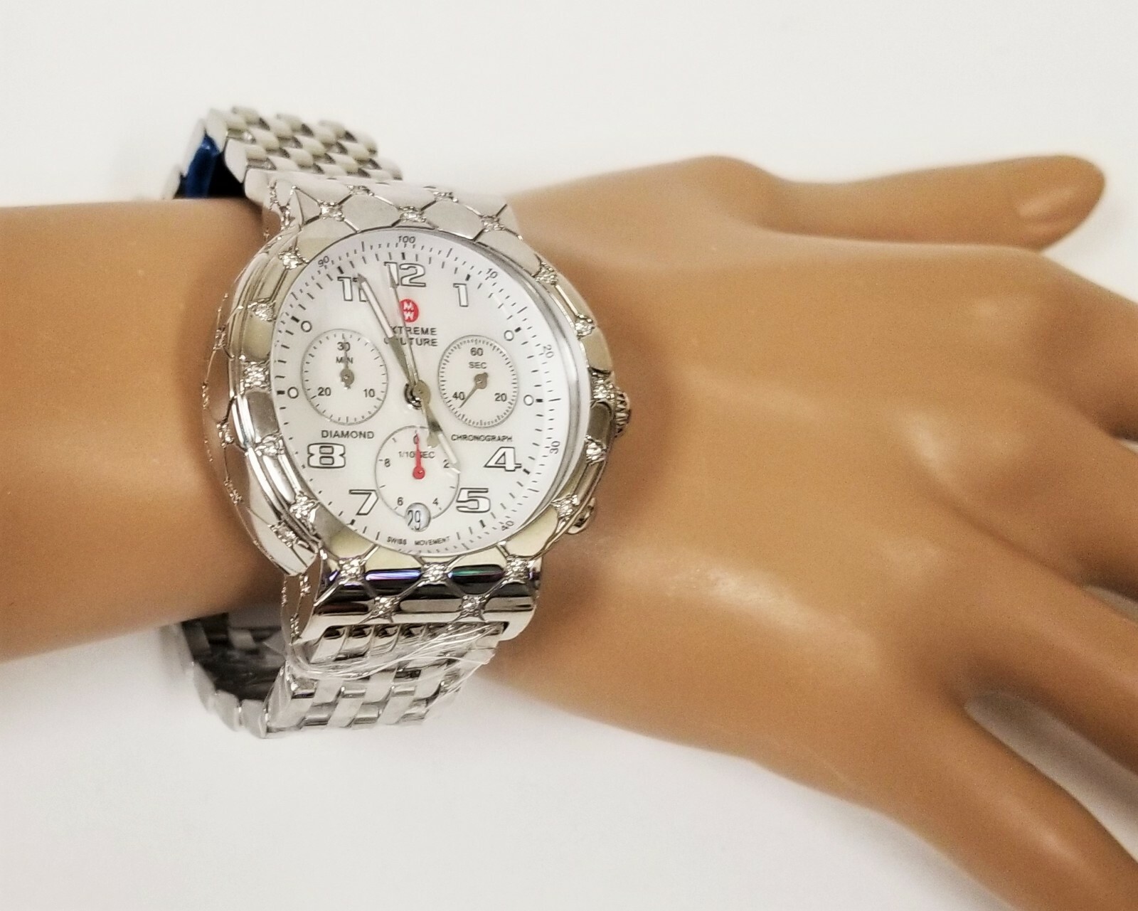 NEW MICHELE SILVER,51 DIAMONDS,.95 CTW THICK,CHRONO BRACELET
