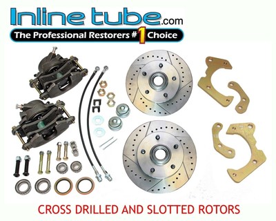 1959-64 Chevrolet Front Disc Brake Conversion Lower Kit Set Cross Drilled Rotors