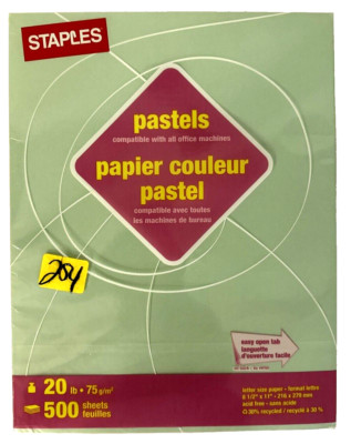 Staples Pastel Green Copy Paper 500 Sheets 8.5'' x 11'' Universal 20 lb FREE SHIP