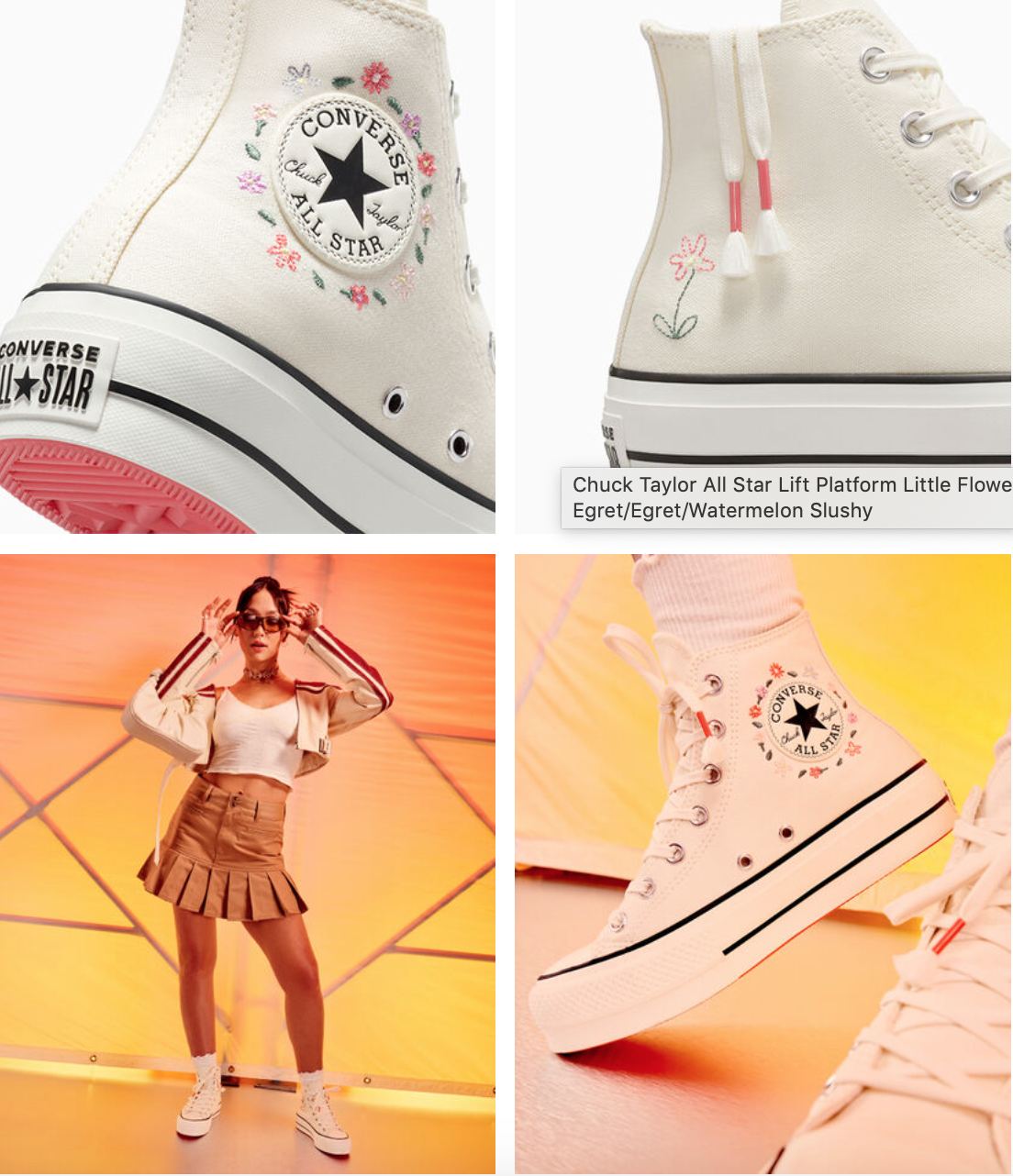 Pre-owned Converse Women's  Star Lift Little Flowers Luxe Shoes A10147c Watermelon In Red
