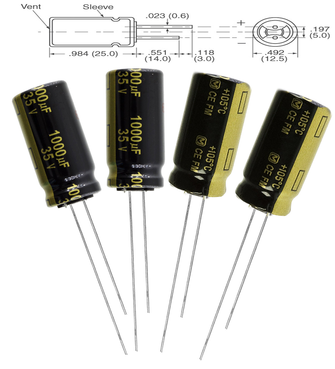 4x Panasonic FM 1000uF 35v LowESR radial capacitors caps 105C 12.5mm