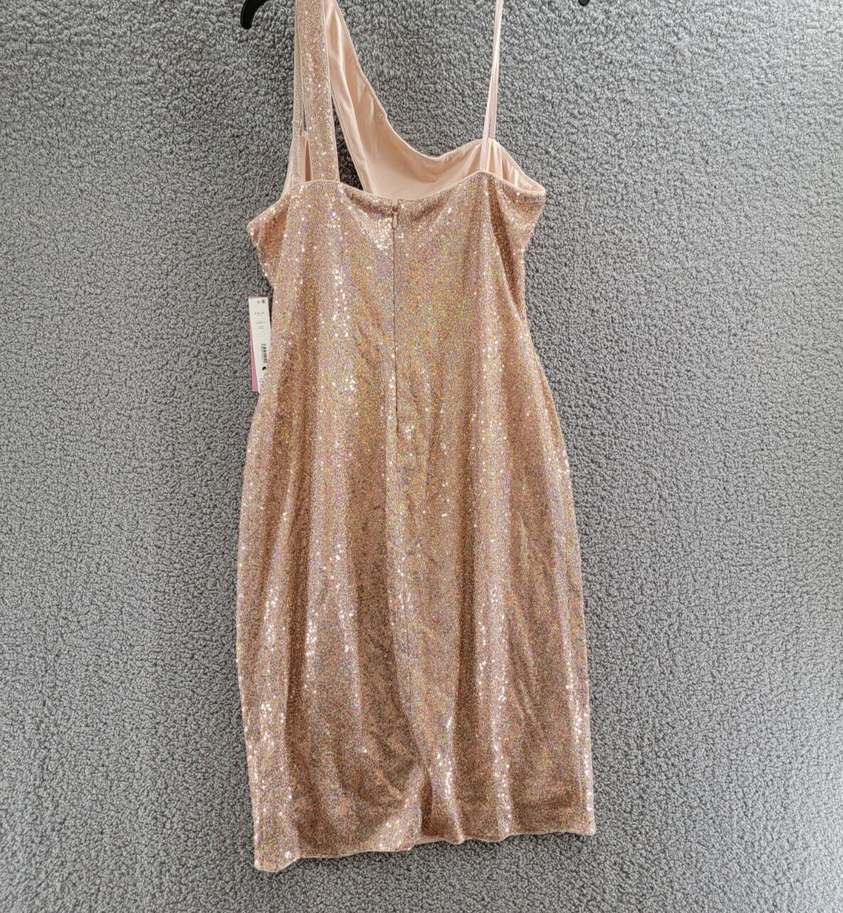 Aqua One Shoulder Sequin Dress Women's XL Copper Asymmetric Back Zip Closure - Picture 10 of 15
