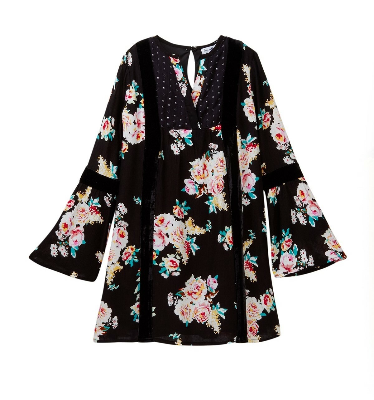 Love, Fire 154907 Kids Shift Dress (Big Girls) Black Floral Sz. Medium