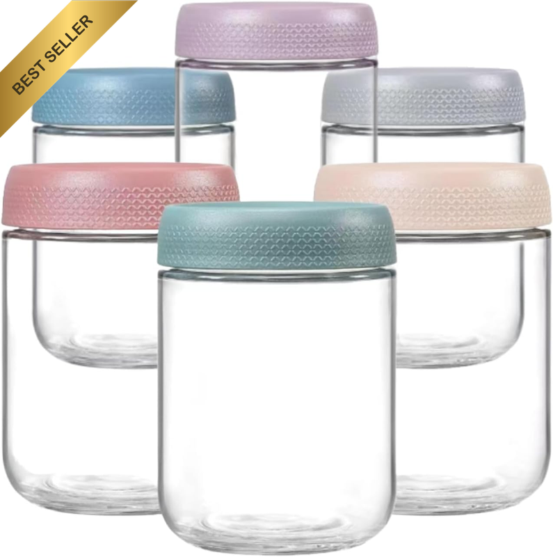 6 PCS 16 Oz with Cover Overnight Oats Container Jar Glass Jars Lids Food Storage