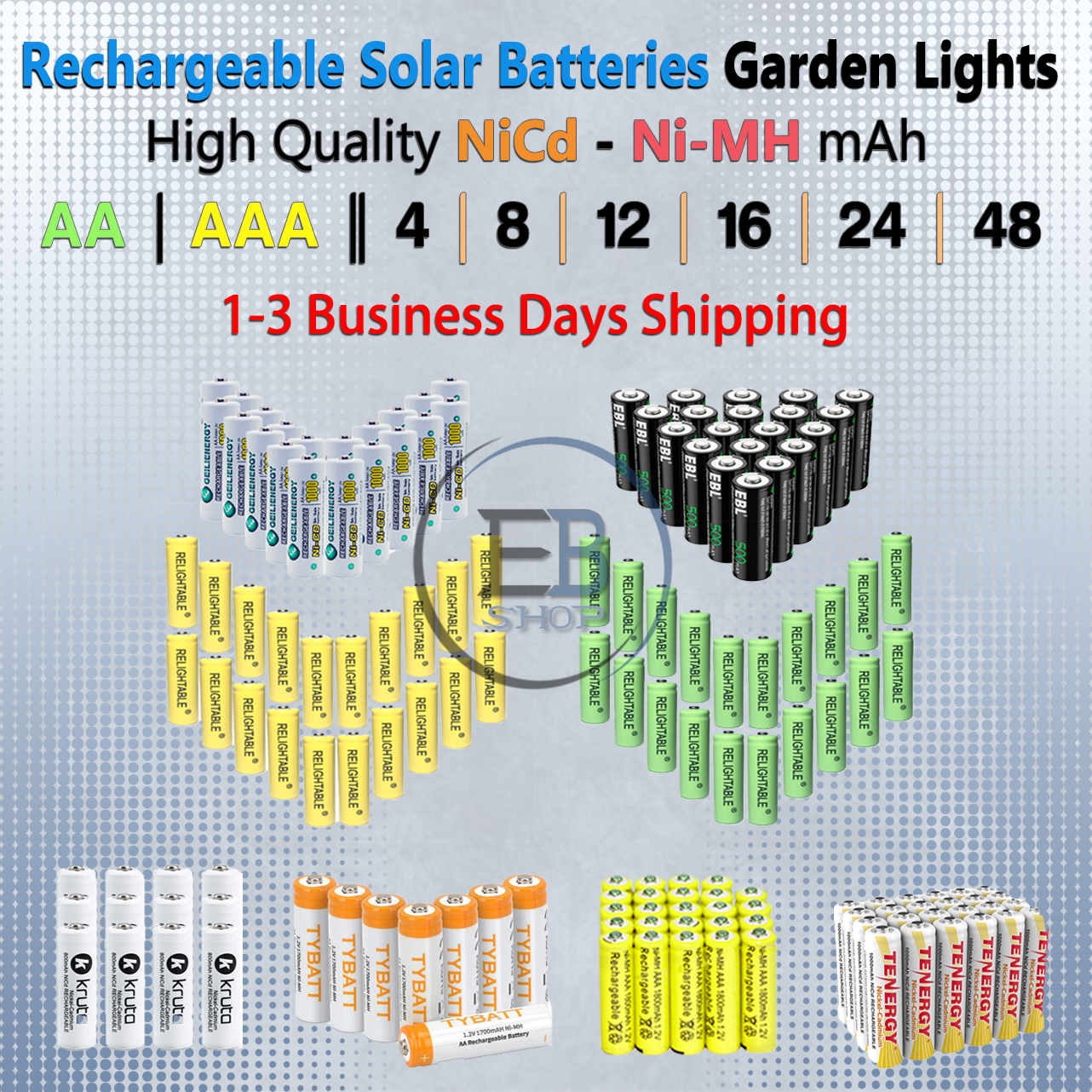 Solar Rechargeable Batteries AA / AAA Battery 4 8 16 20 Char