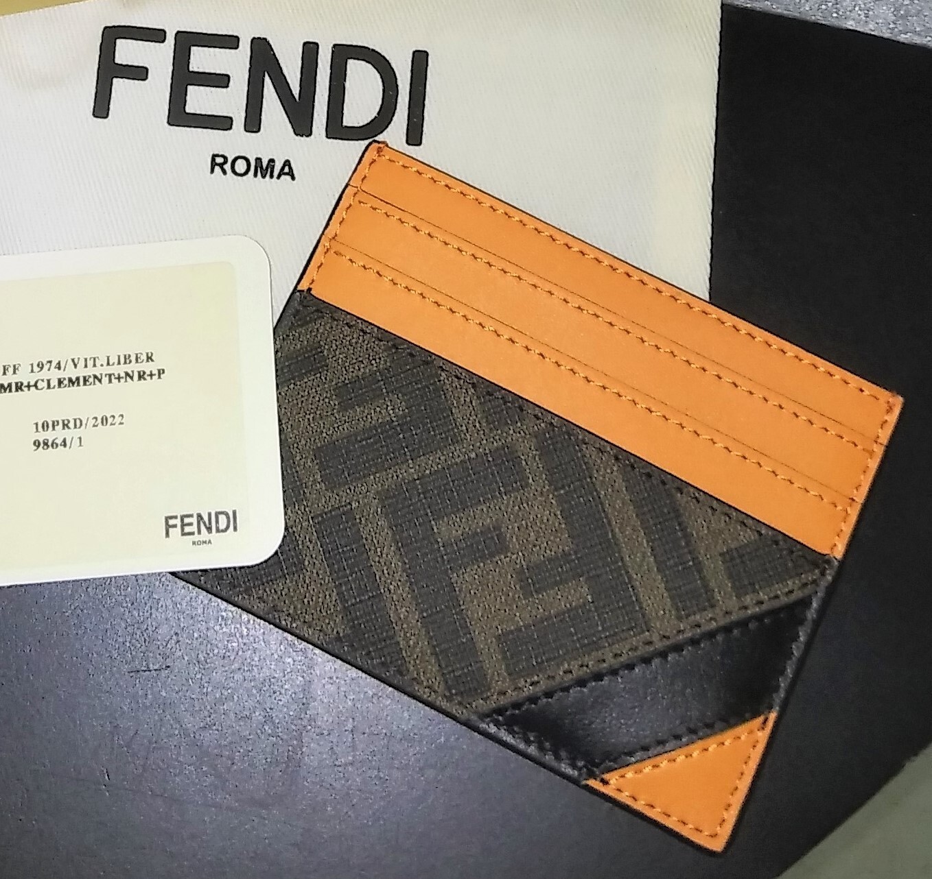 Pre-owned Fendi 'ff Logo Diagonal' Auth Men's Canvas/leather Card Holder Tobacco/org In Brown/orange (f1kjs)