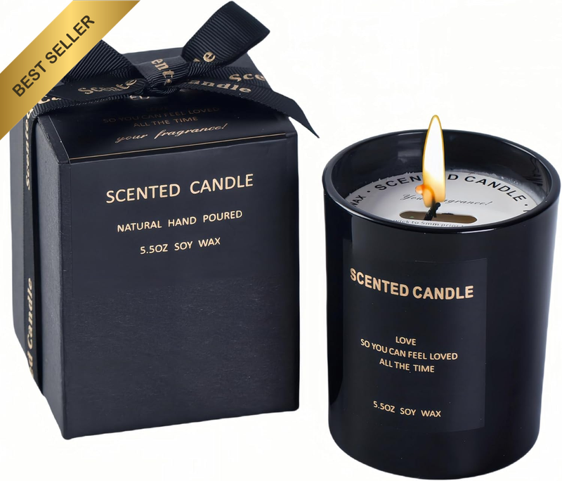 Men’s Black Jar Candle Cedar Hazelnut Scent Natural Soy Wax Stress Relief Gift