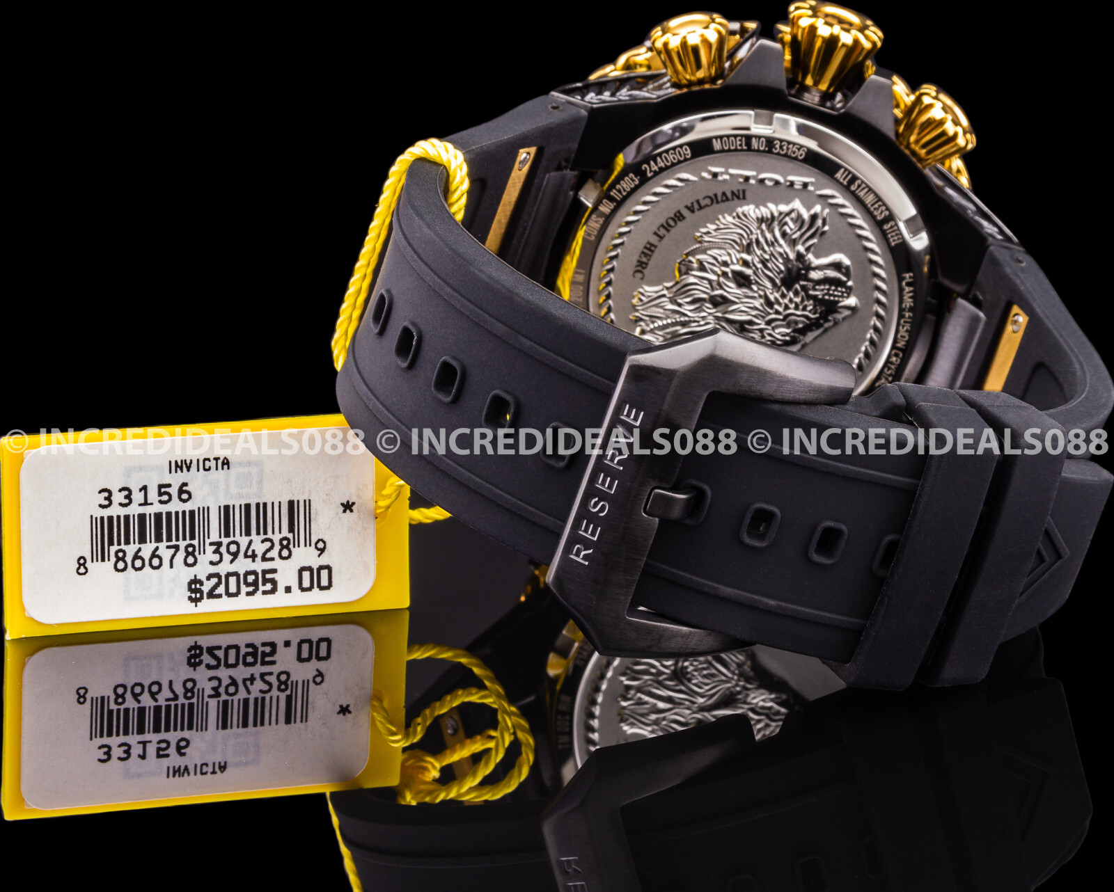 Pre-owned Invicta Reserve Bolt Hercules Swiss Chronograph 18k Gold Plated Black Dial Watch