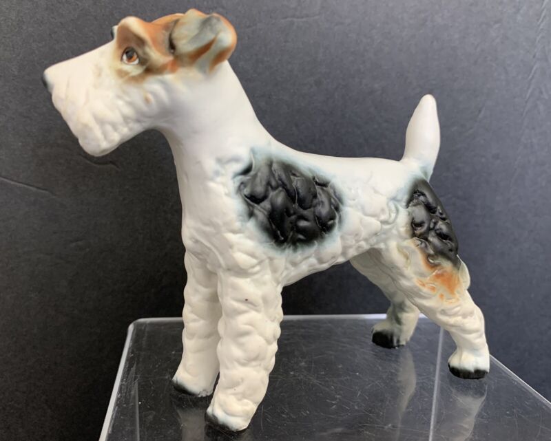 Vintage Japan Porcelain Ceramic Puppy Dog Wire Hair Fox Terrier Figurine Figure