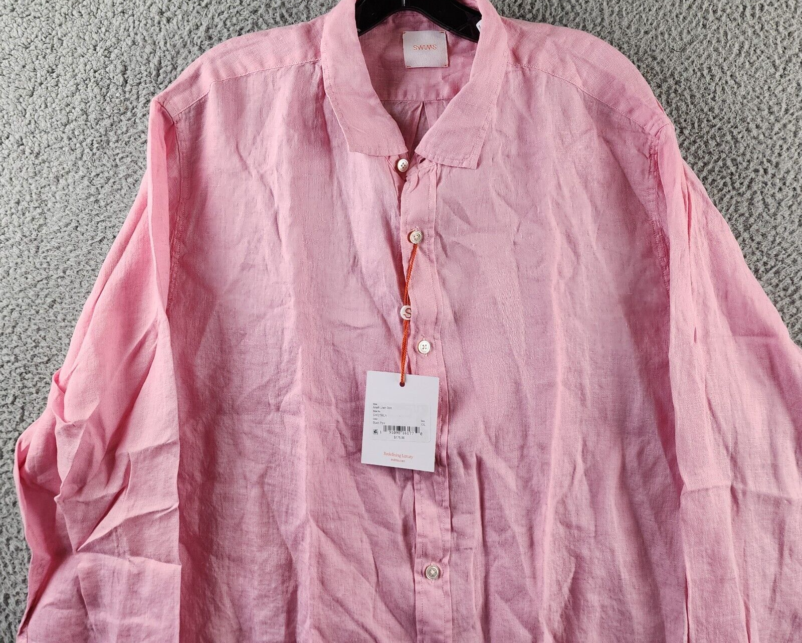 Swims Amalfi Linen Button Up Shirt Men's XXL Blush Pink Collared Long Sleeve - Picture 4 of 14