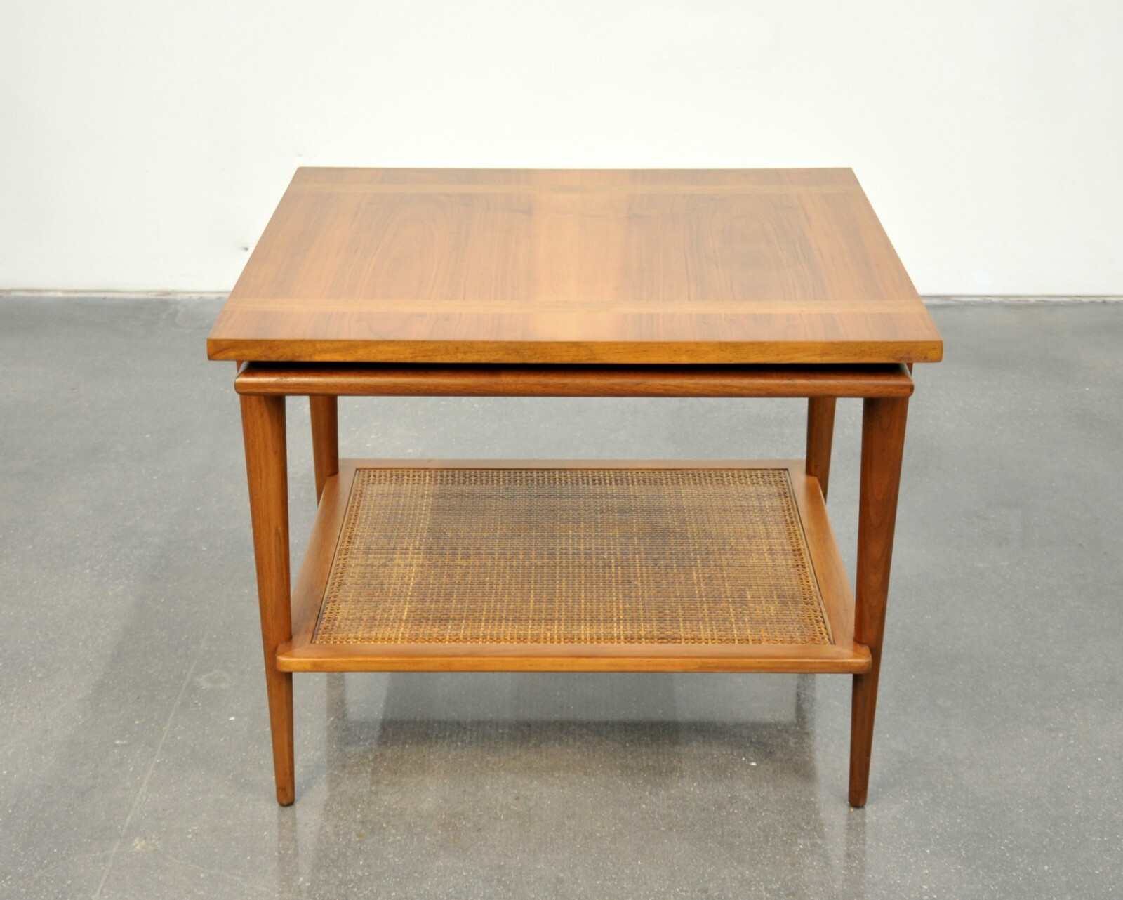 John Widdicomb Two-Tier Side Table Floating Top Caned Mid-Century Modern 1960s