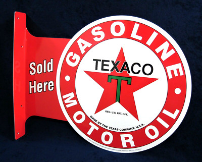TEXACO Gasoline Oil - *US MADE* - Metal Flange Sign - Man Cave Garage Bar Decor