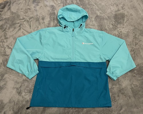 Champion Teal Blue Zip + Tie String Hoodie Windbreaker