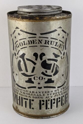 Vintage Golden Rule Pepper Druggist Apothecary Centralia PA EMPTY Tin Can