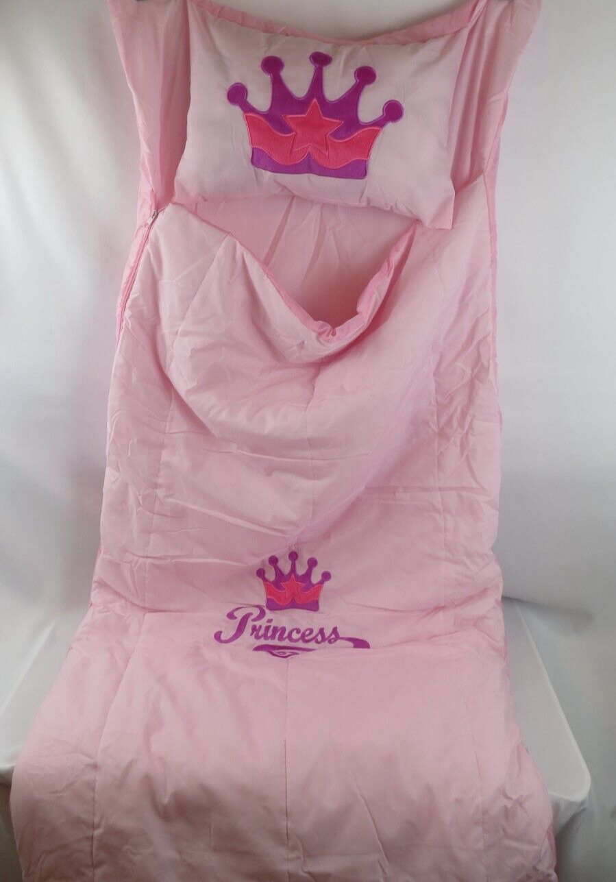 Princess Sleeping bag Pink w/ Crown Embroidery Full Zip and