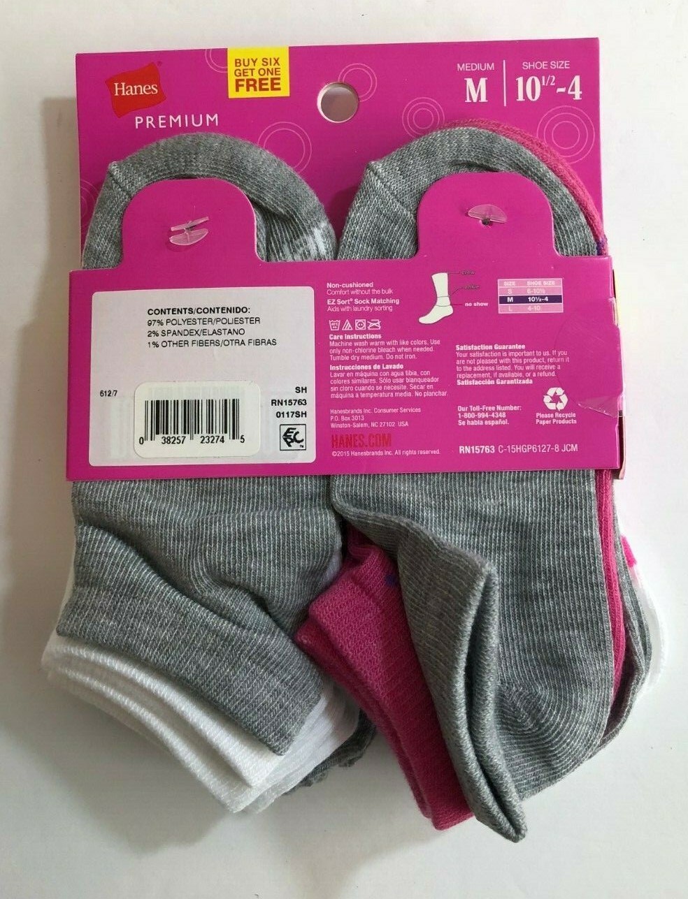 Hanes Girls No Show Socks 7 Pairs Size Medium Shoe Size 10 1/2-4 New