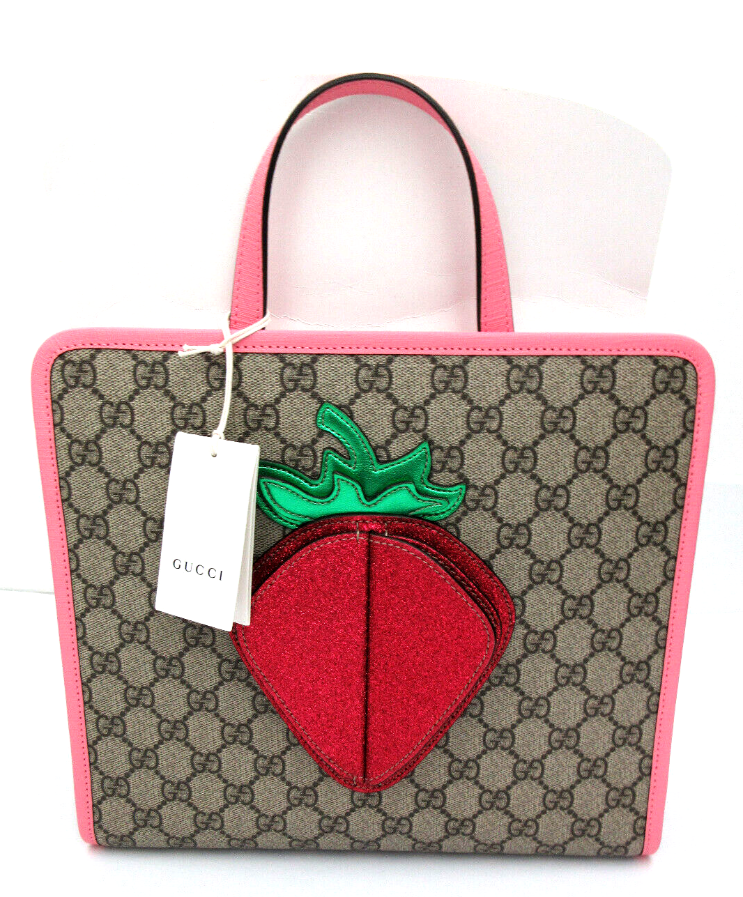 NEW GUCCI Kids GG Supreme Pink 3D Strawberry Top Handle Tote Bag 630589 | eBay NEW GUCCI Kids GG Supreme Pink 3D Strawberry Top Handle Tote Bag 630589 | eBay