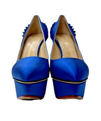 Pre-owned Charlotte Olympia Paloma Blue Silk Satin Platform Pumps 36 Eu/5.5 Us $995