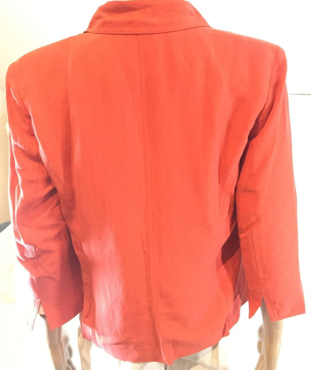 Jacket Silk Linen Petite 4 PXS Coldwater Creek Lined Collar Open Front Peach