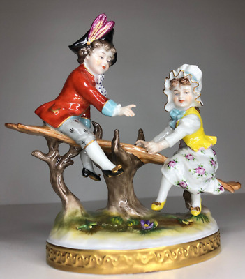 Vintage Porzellan Skulptur Spielende Kinder Volkstedter Porzellan Figur