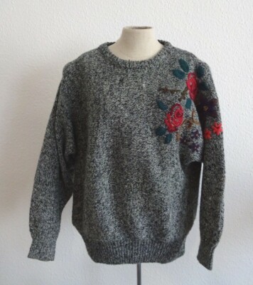 Vintage Blumen Strickpullover Retro Knit wear Sweater Pullover - 38 - 80er 90er