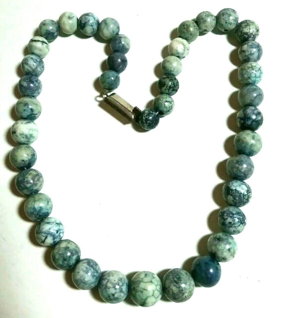 VINTAGE ANTIQUE BLUE STONE BEADED NECKLACE UNUSUAL BEADS
