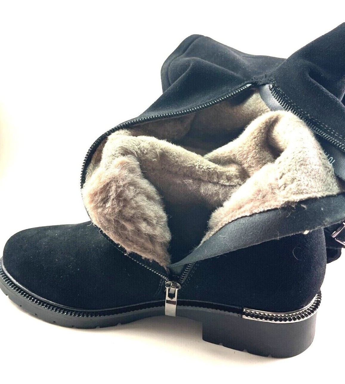 Pre-owned Bonavi 1017h09 Black Suede Leather Over The Knee Block Heel Winter Boot