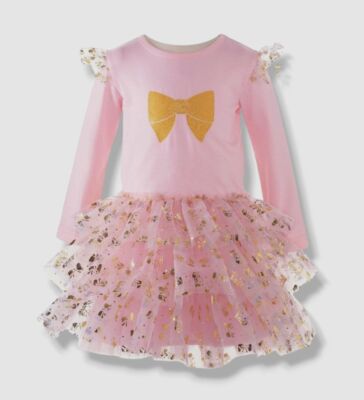 $98 Rachel Riley Baby Girl's Pink Embellished Bow Tutu Dress Size 12M